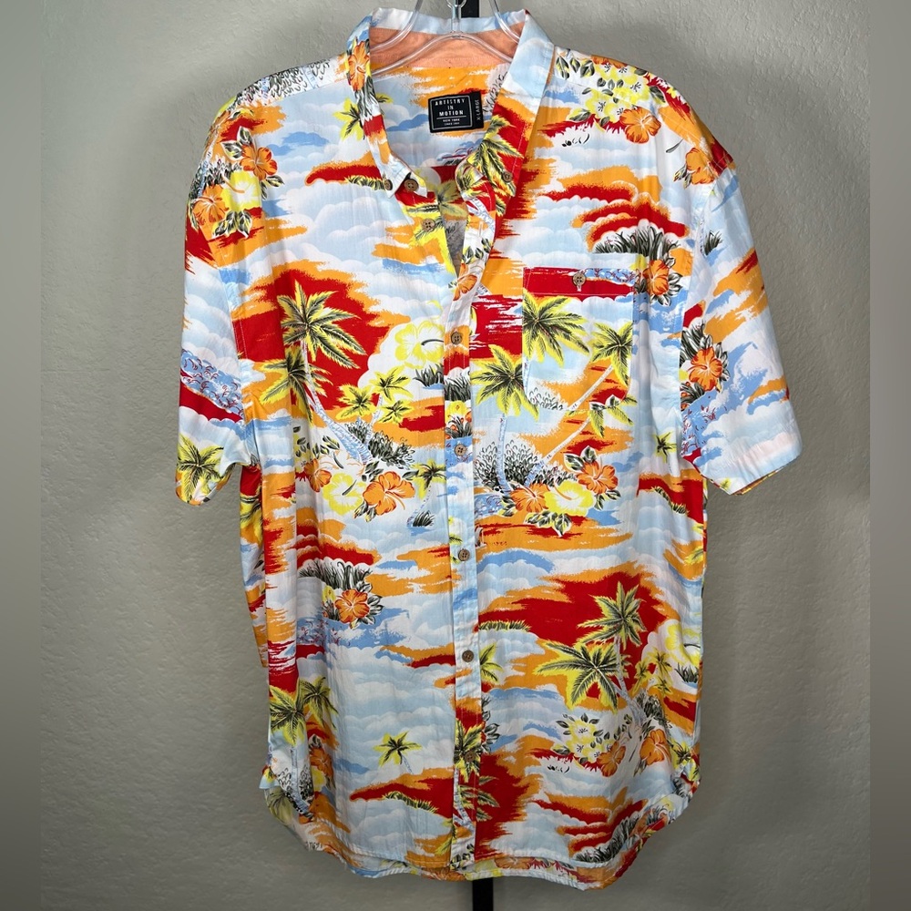 Artistry In Motion Hawaiian Tropical Short Sleeve Button Up Shirt Size XL EUC